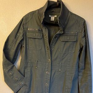 Women's Cotton Canvas Military Utility Jacket Army Olive Green Large Lightweight